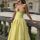Elegant Yellow A Line Sweetheart Corset Satin Long Prom Dress Evening Dress SH1908