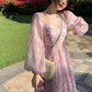Pretty A Line Long Sleeve Print Floral Chiffon Long Prom Dress Evening Dress SH1916