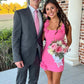 Pink Sheath Square Neck Short Homecoming Dress with 3D Flowers SH5927