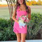 Pink Sheath Square Neck Short Homecoming Dress with 3D Flowers SH5927