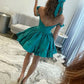 Sweety A Line Off the Shoulder Green Corset Homecoming Dress with Ruched SH7945