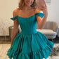 Sweety A Line Off the Shoulder Green Corset Homecoming Dress with Ruched SH7945