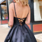 Simple Spaghetti Strap Beaded Satin Backless Long Prom Dresses Evening Dresses SH1715