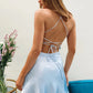 Classic A Line Spaghetti Straps Blue Short Homecoming Dress with Criss Cross Back SH7480