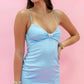 Simple Sheath Spaghetti Straps Light Blue Short Homecoming Dress with Slit SH7912