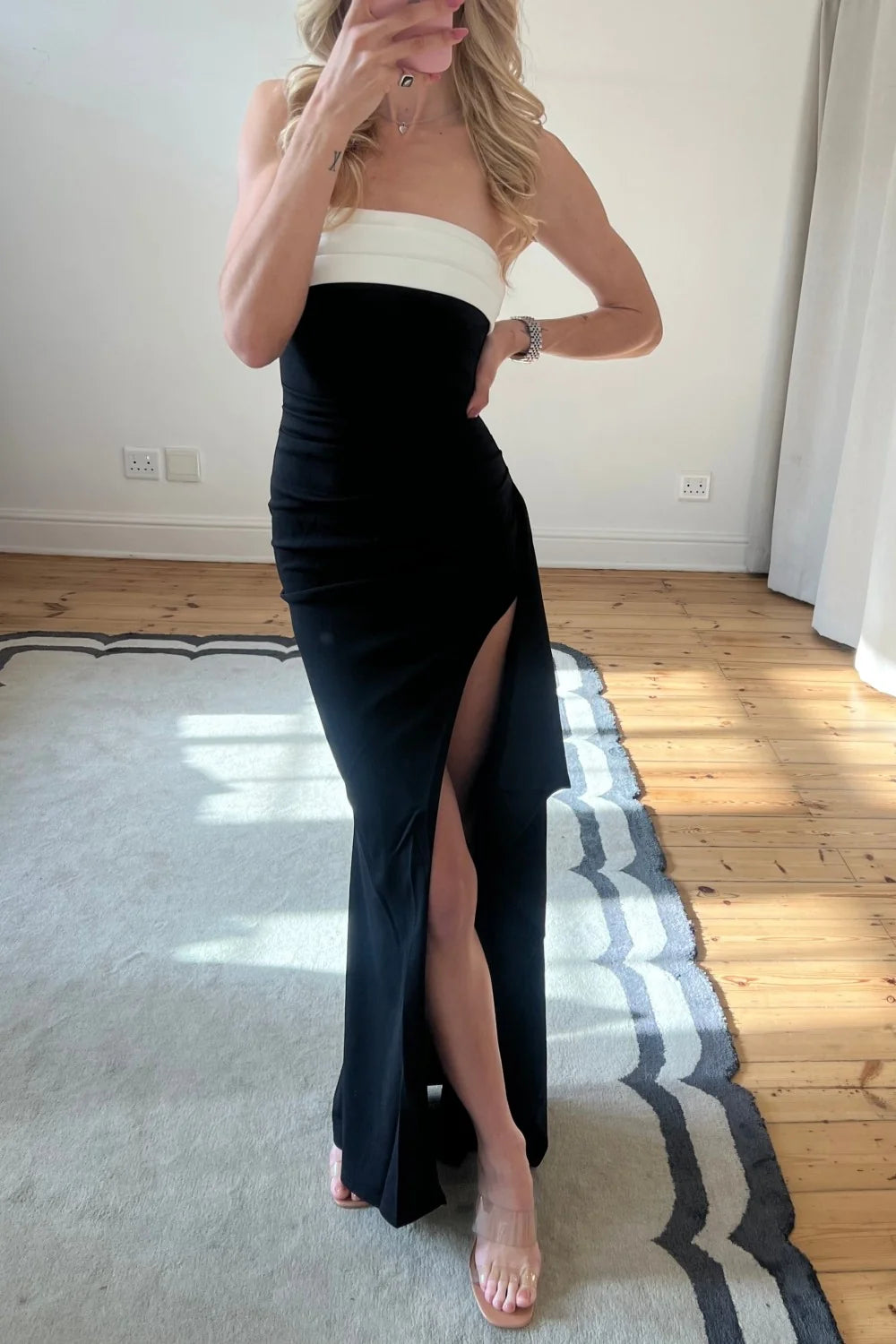 Stunning Sheath Strapless Black Long Prom Dress with Ruched SH7795