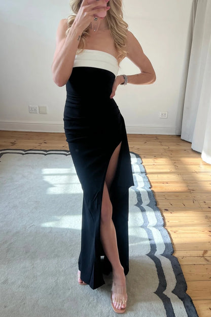 Stunning Sheath Strapless Black Long Prom Dress with Ruched SH7795
