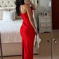 Simple Sheath Strapless Red Long Party Dress with Slit Back SH7786