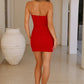 Simple Sheath Strapless Red Satin Short Homecoming Dress with Slit SH7920