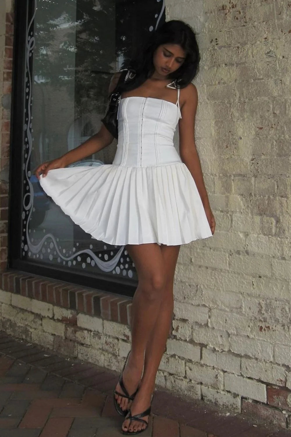Simple White Spaghetti Straps A-Line Homecoming Dress with Structured Bodice SH7880