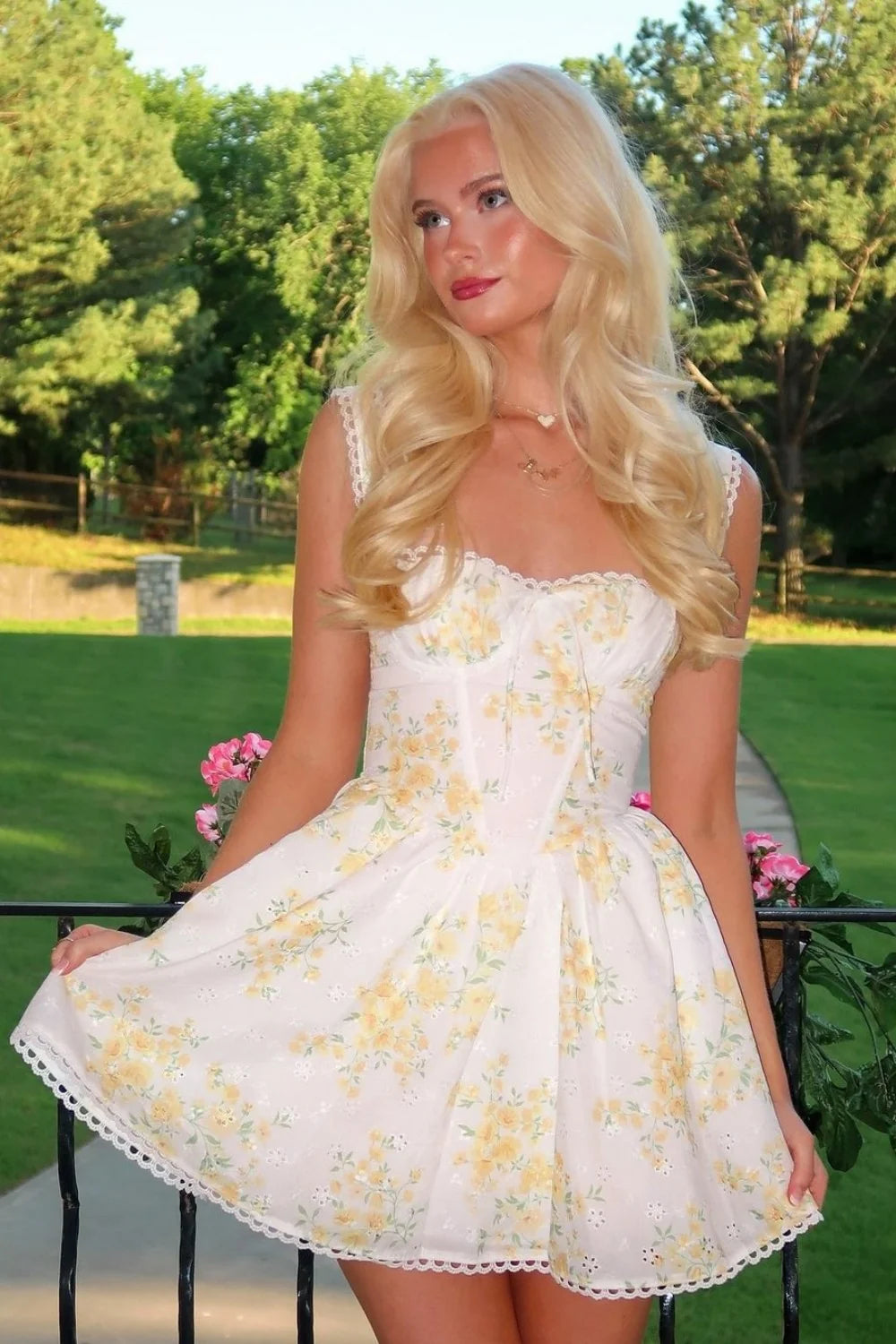 Soft White Floral A Line Mini Dress Lace Trim Homecoming Party Dress SH7864