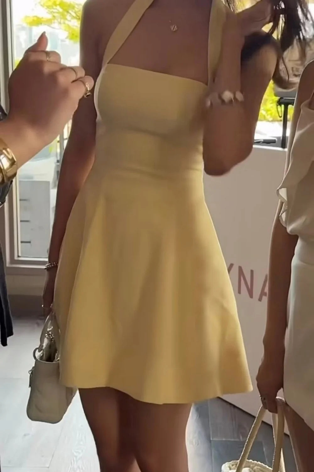 Soft Yellow Halter Neck Homecoming Dress A Line Short Mini Party Dress SH7872