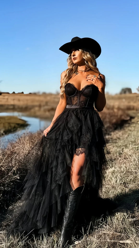 Sexy A Line Spaghetti Strap Corset Ruffle Lace Long Prom Dress Evening Dress with Slit SH2017