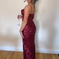 Shiny Burgundy Sheath Spaghetti Strap Sequin Long Prom Dress SH8223