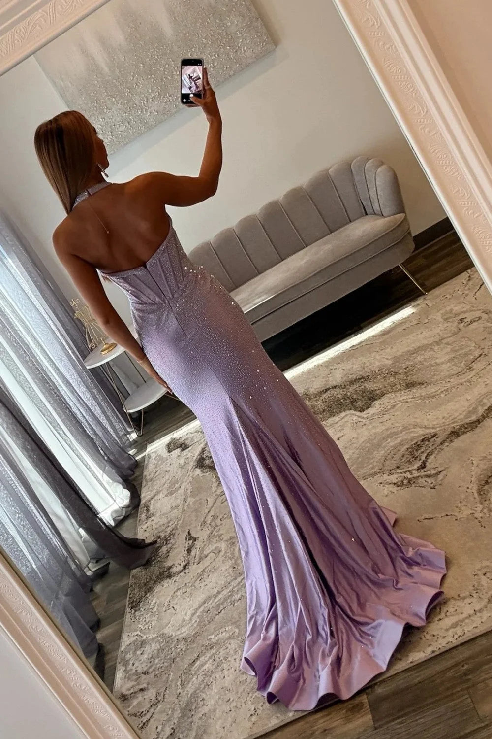 Shine Mermaid Halter Neck Lilac Corset Prom Dress with Beading SH8138