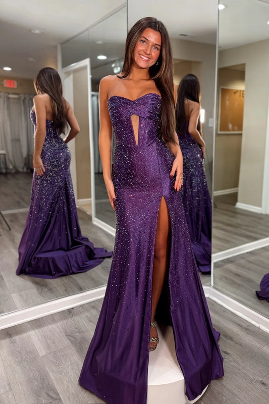 Sparkly Mermaid Sweetheart Purple Corset Prom Dress with Beading SH8097