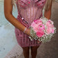 Sparkly Sheath Sweetheart Pink Short Homecoming Dress with Beading SH7458