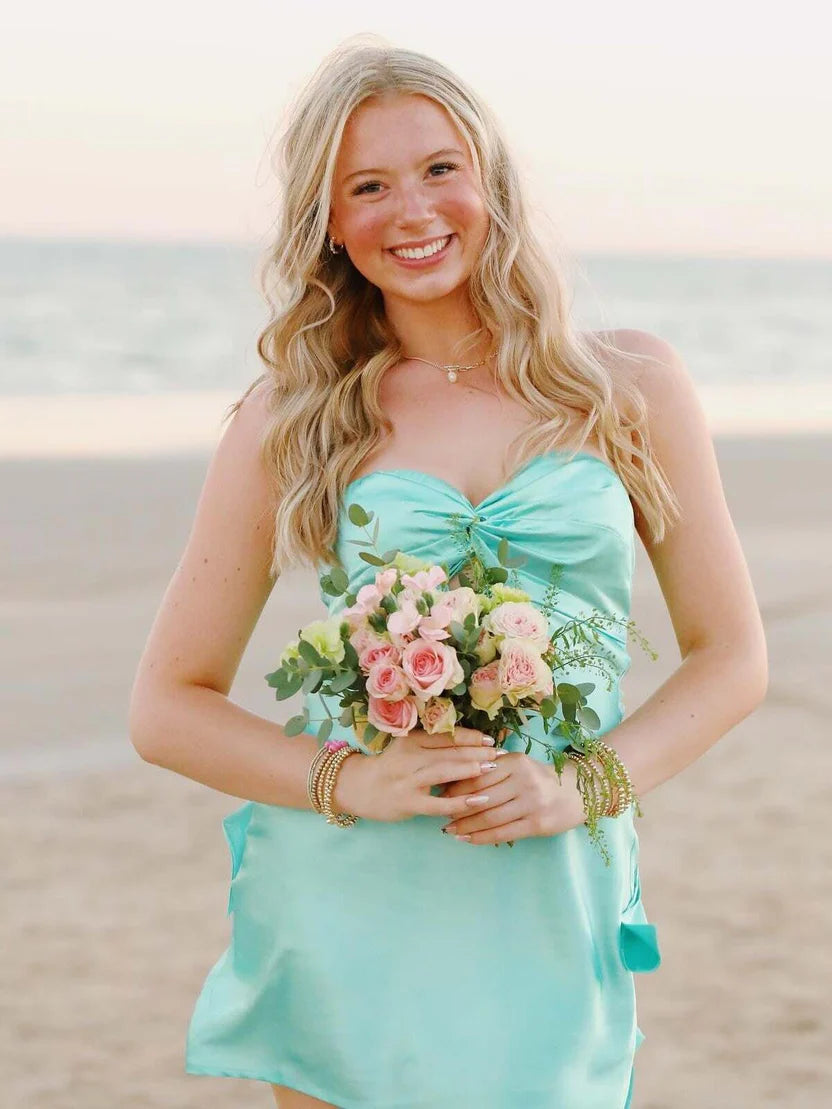 Sweety A Line Strapless Twist Satin Short Homecoming Dress with Keyhole SH5930