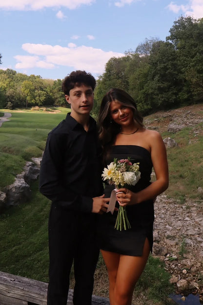 Simple Black Sheath Strapless Satin Short Homecoming Dress Outfits SH6249