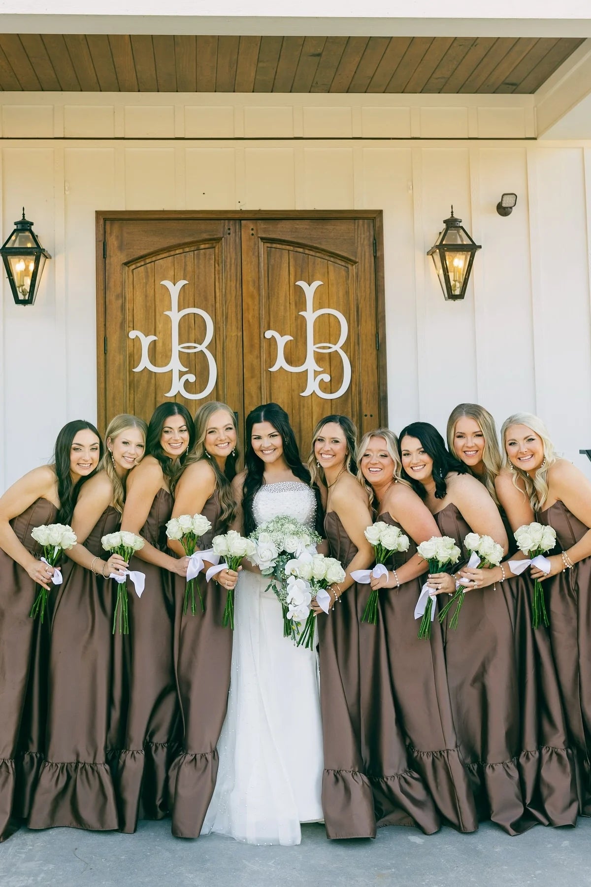Strapless Brown Ruffle Bridesmaid Dress with Slit SH6567