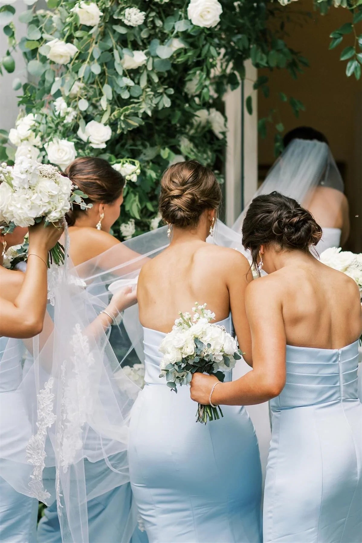 Strapless Ice Blue Pleated Mermaid Bridesmaid Dress SH6568