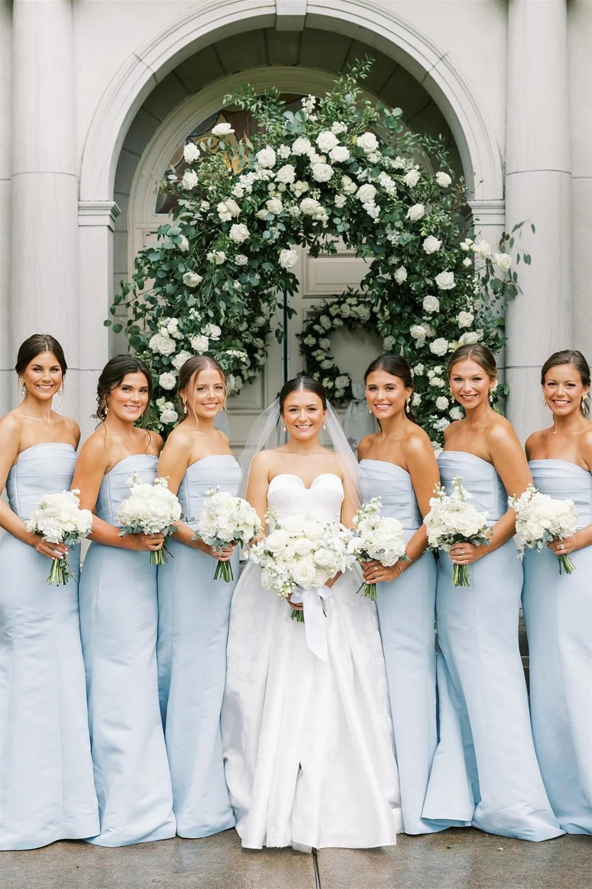 Strapless Ice Blue Pleated Mermaid Bridesmaid Dress SH6568