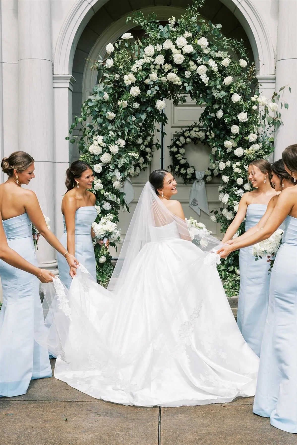 Strapless Ice Blue Pleated Mermaid Bridesmaid Dress SH6568