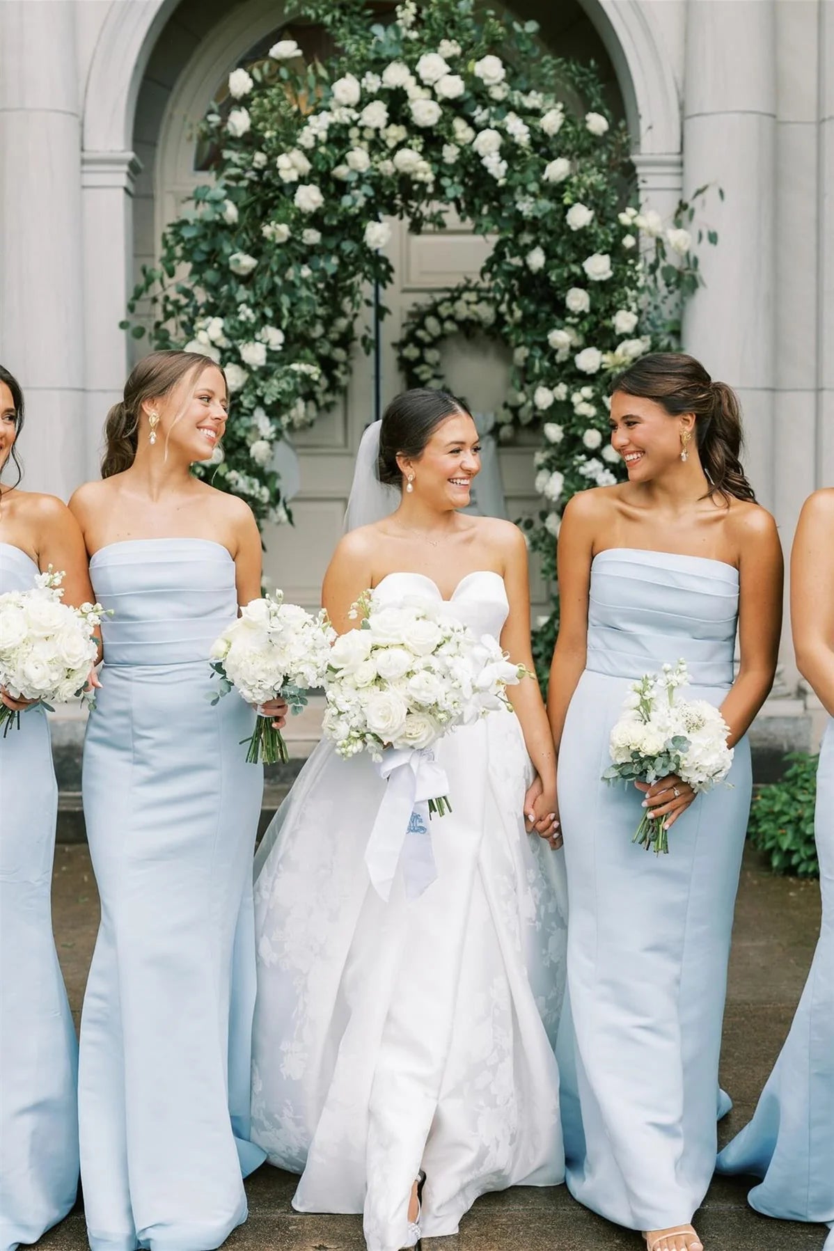 Strapless Ice Blue Pleated Mermaid Bridesmaid Dress SH6568