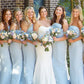 Strapless Ice Blue Pleated Mermaid Bridesmaid Dress SH6568