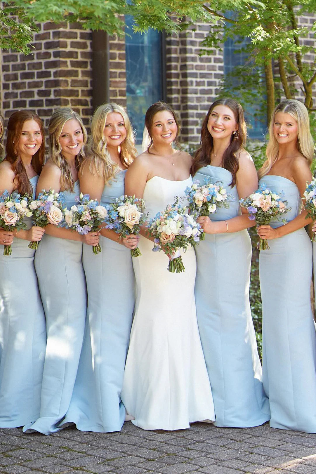 Strapless Ice Blue Pleated Mermaid Bridesmaid Dress SH6568