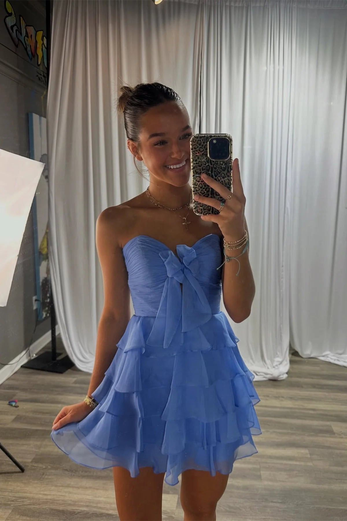 Lavender A Line Sweetheart Neck Layered Chiffon Short Homecoming Dress Outfits SH6240