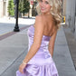 Cute Lilac A Line Strapless Satin Short Homecoming Dress Outfits SH6248