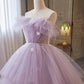 Lilac Strapless Pearls Appliques Tulle Long Prom Dresses Ball Gown SH1644