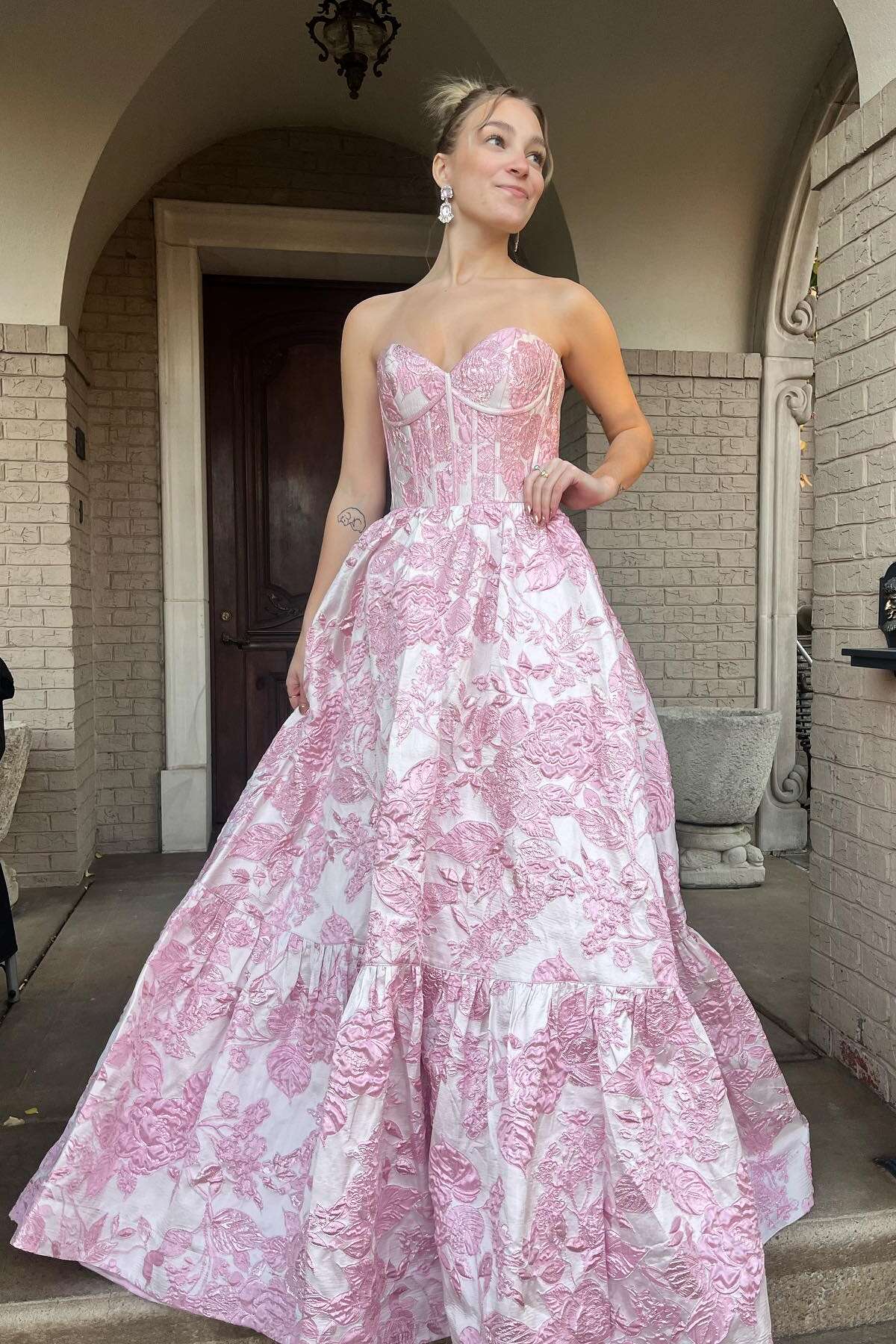 Sweety A Line Sweetheart Neck Corset Print Floral Satin Prom Dress Evening Dress SH6217