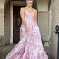Sweety A Line Sweetheart Neck Corset Print Floral Satin Prom Dress Evening Dress SH6217