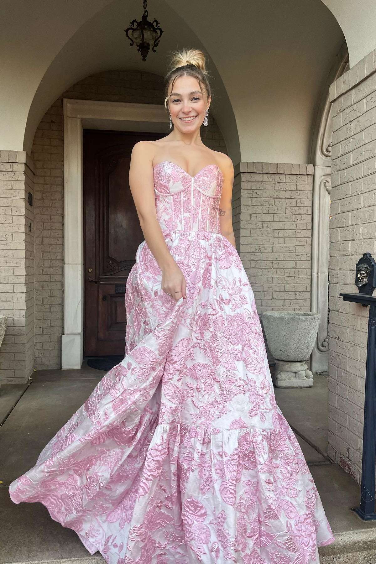 Sweety A Line Sweetheart Neck Corset Print Floral Satin Prom Dress Evening Dress SH6217