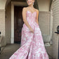 Sweety A Line Sweetheart Neck Corset Print Floral Satin Prom Dress Evening Dress SH6217