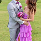 Strapless Purple Ruffle Tiered Long Prom Dress with Slit SH6201
