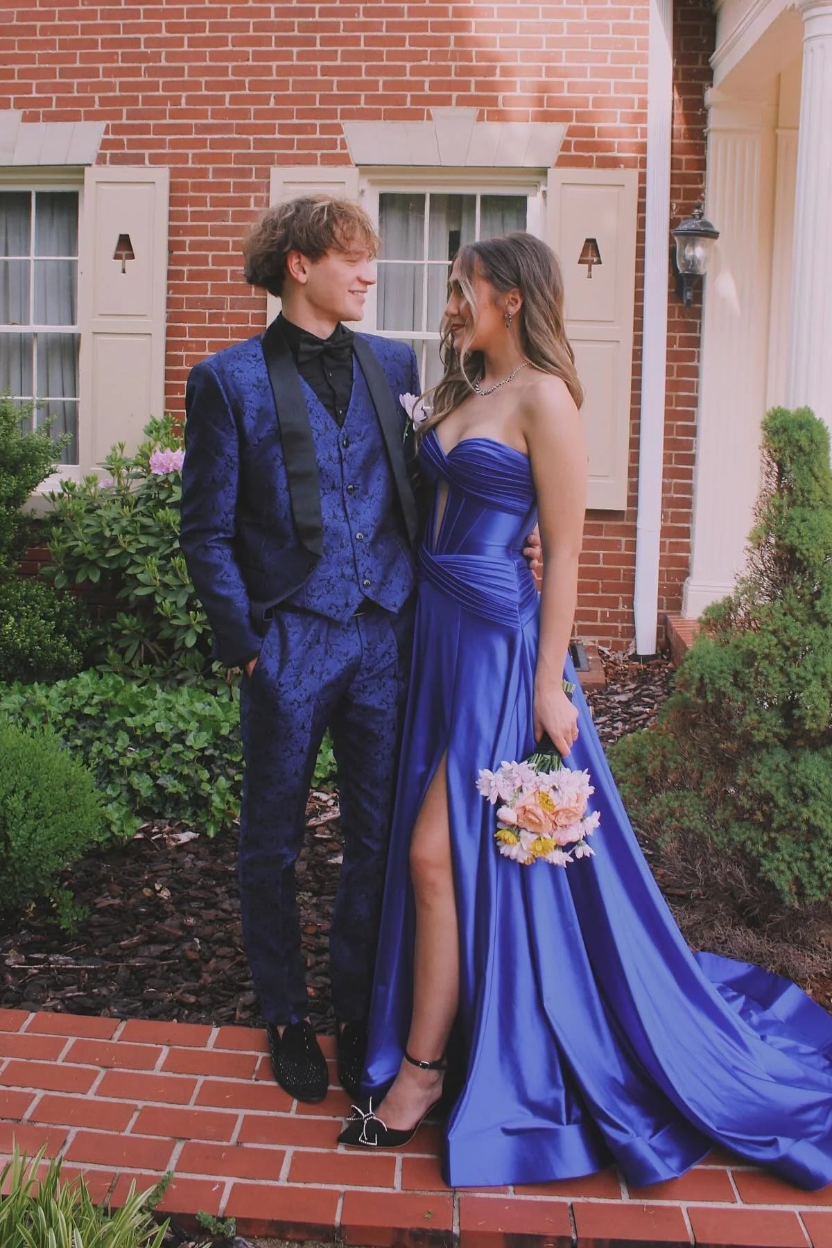 Stunning Royal Blue A Line Satin Prom Dress Evening Dress with Slit SH6211