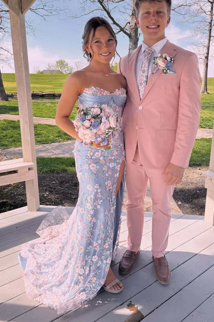 Mermaid Sweetheart Lace Appliques Floral Tulle Long Prom Dress SH8201