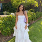 Simple White A Line Strapless Layered Chiffon Prom Dress Evening Dress SH6220