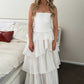 Simple White A Line Strapless Layered Chiffon Prom Dress Evening Dress SH6220