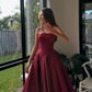 Elegant A Line Strapless Burgundy Satin Prom Dress Evening Dress SH6207