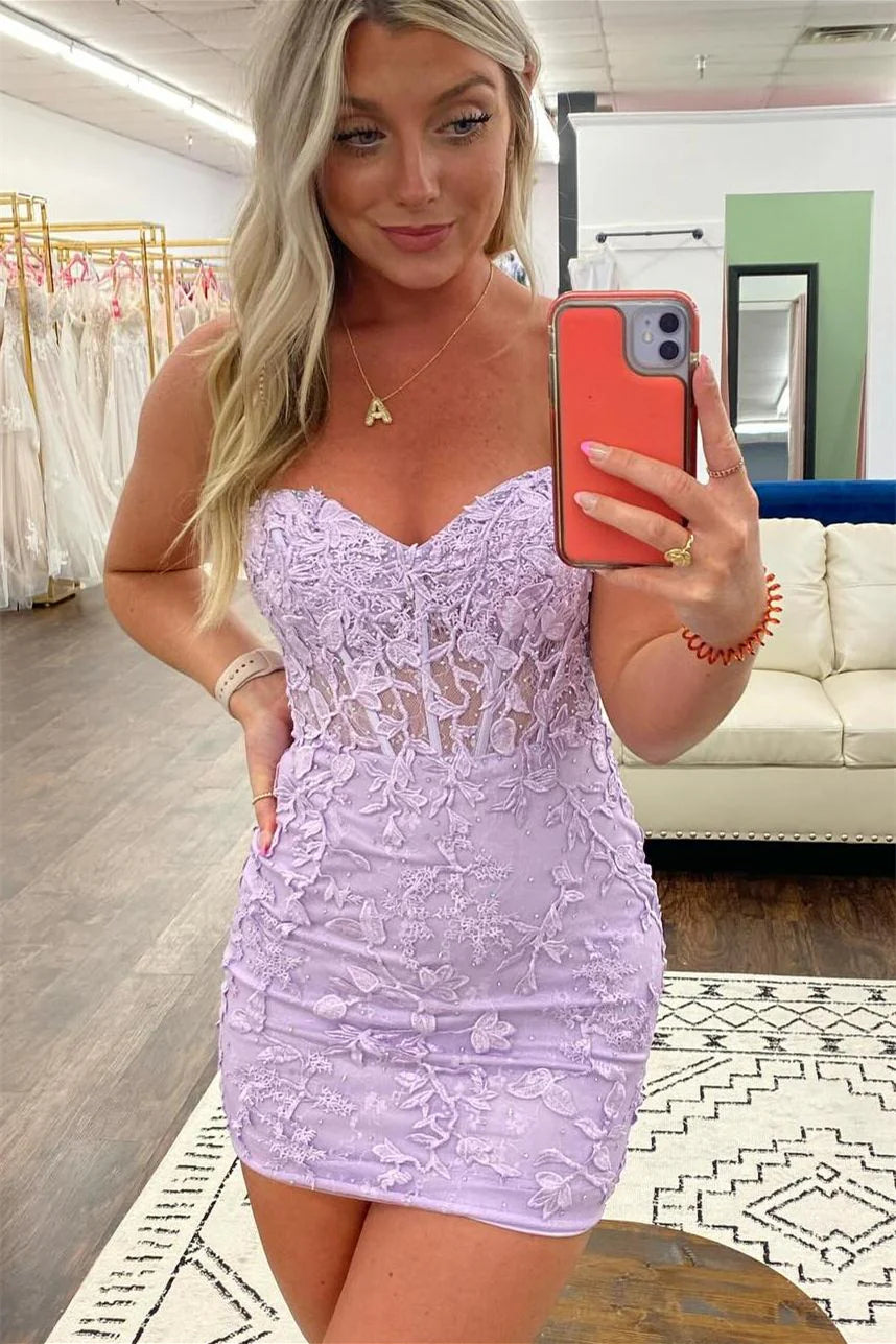 Summer Pink Sheath Sweetheart Neck Lace Short Homecoming Dress Outfits SH6243