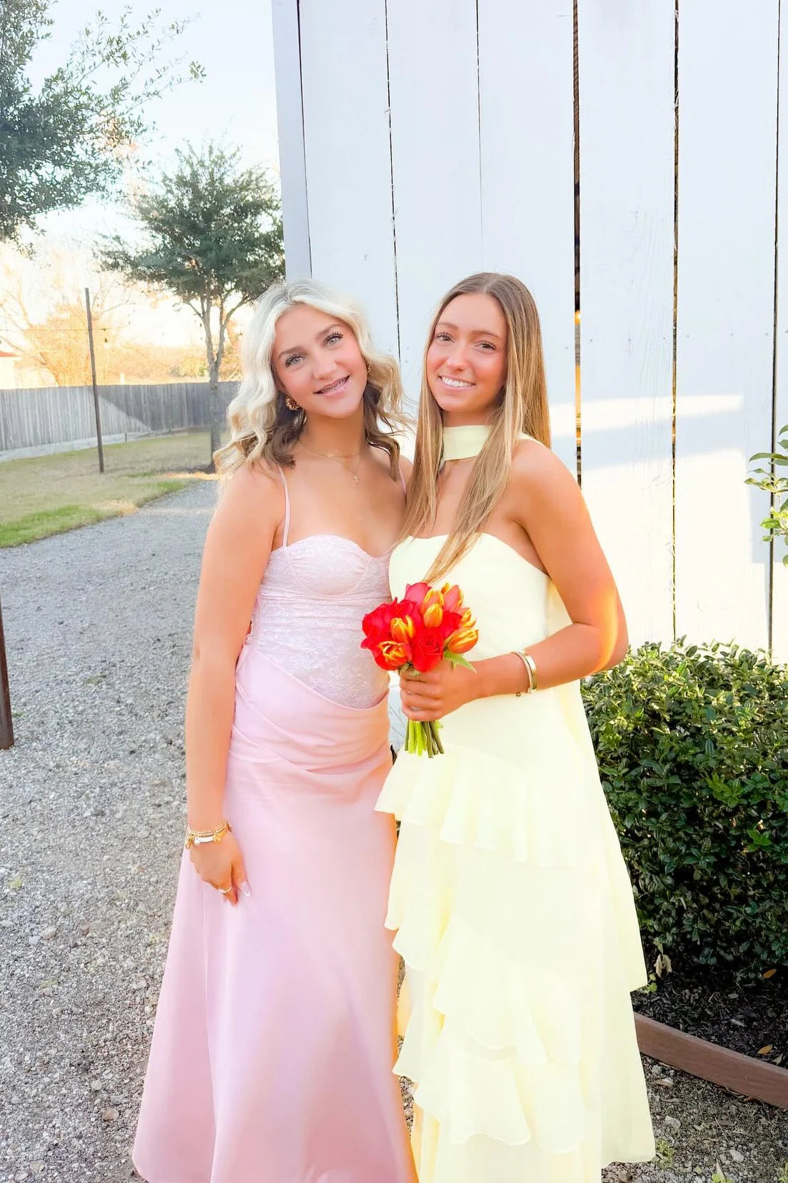 Yellow A Line Strapless Ruffle Chiffon Prom Dress Evening Dress SH6216