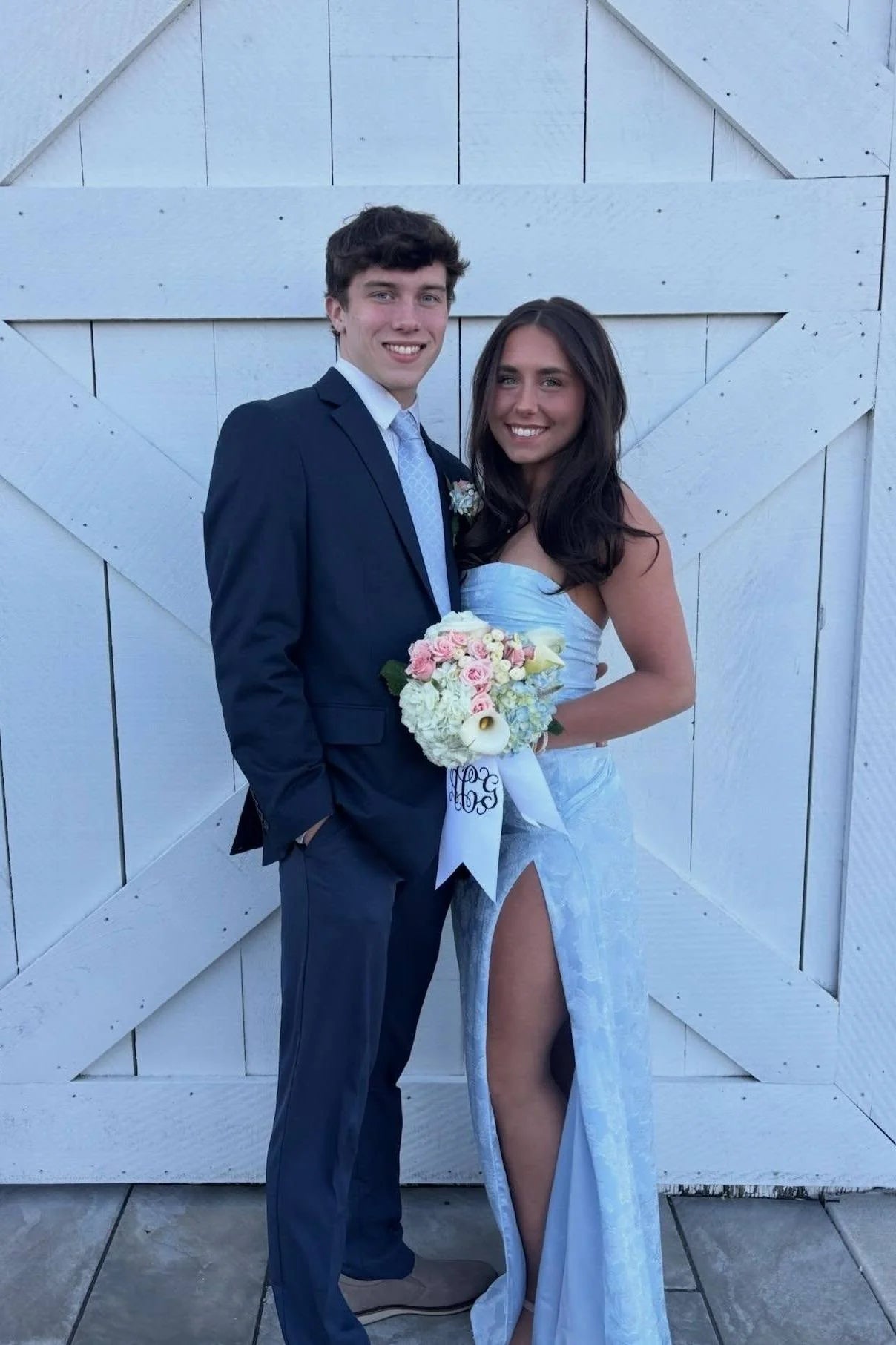 Strapless Blue Jacquard Long Prom Dress with Slit SH6205