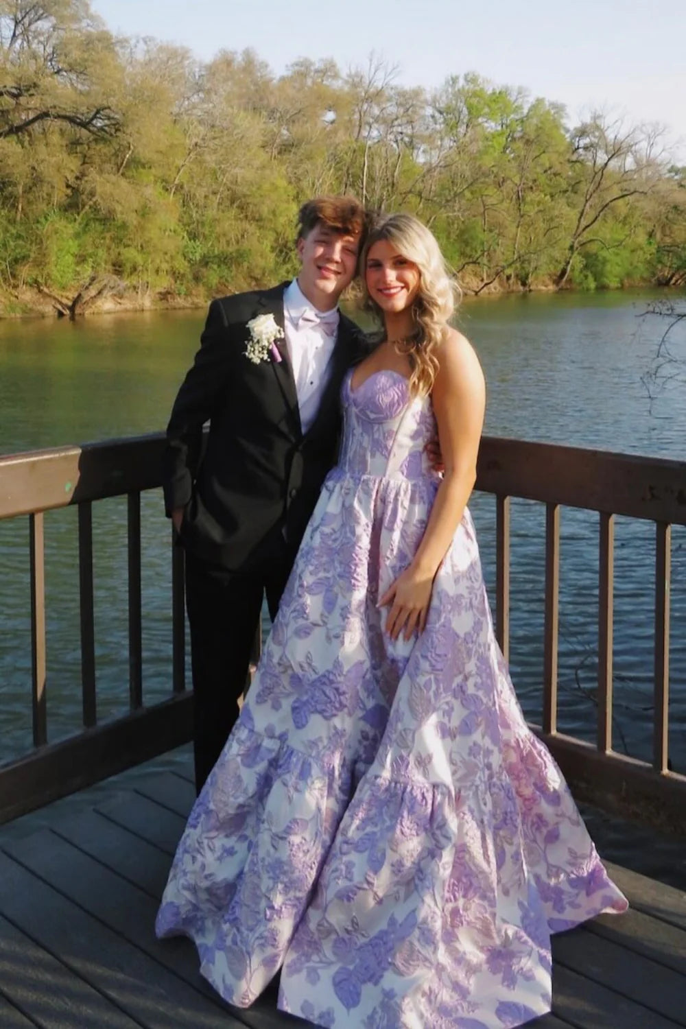 Sweety A Line Sweetheart Neck Corset Print Floral Satin Prom Dress Evening Dress SH6217