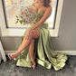 Stunning Royal Blue A Line Satin Prom Dress Evening Dress with Slit SH6211