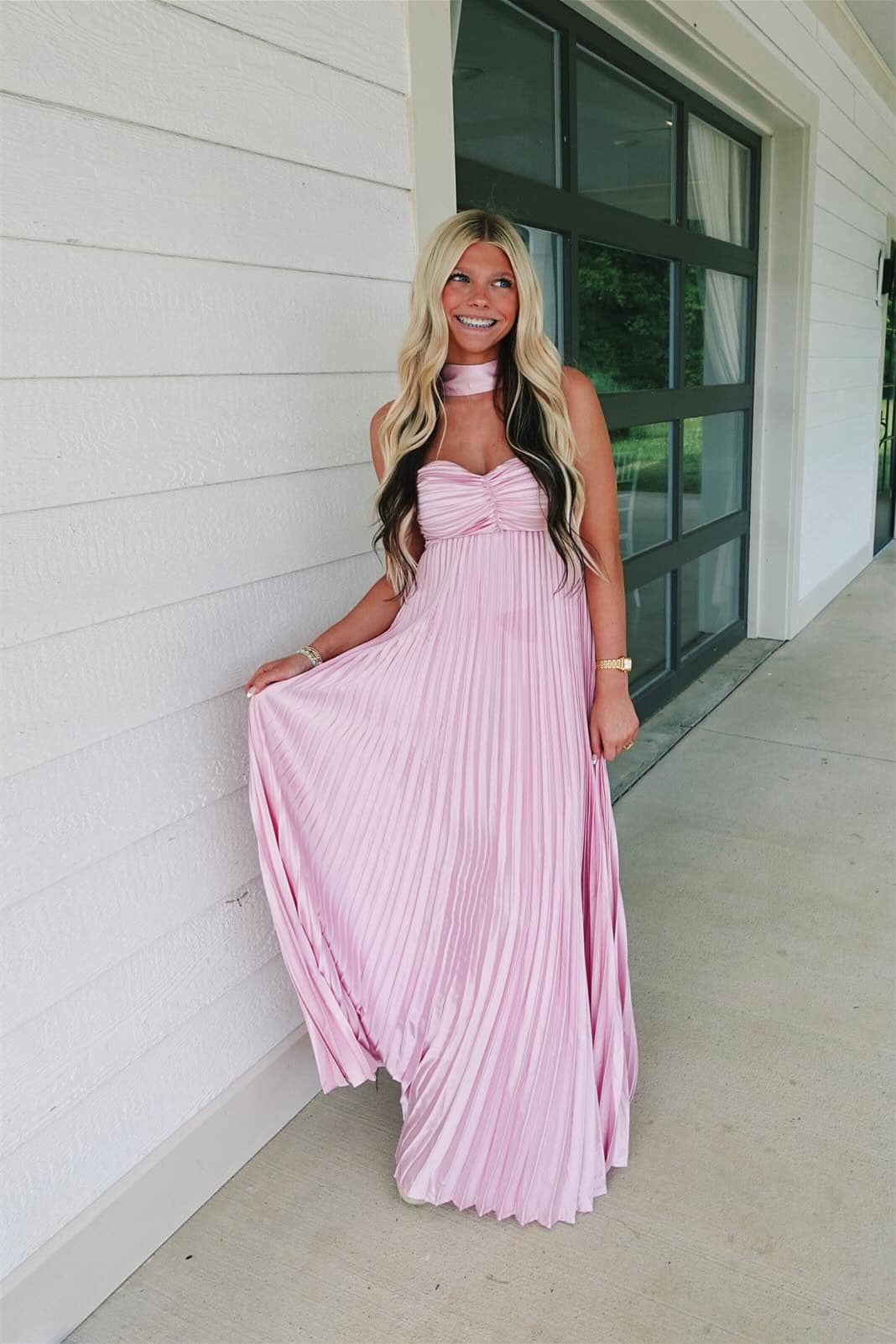Simple A Line Sweetheart Neck Pleated Satin Prom Dress Evening Dress SH6209
