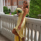 Strapless Yellow Ruffled Hem Long Prom Dress with Slit SH6204